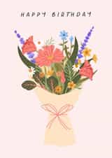 Pretty Birthday Card - Wildflowers Floral Bouquet - Flowers created by Sad Girl Illustration