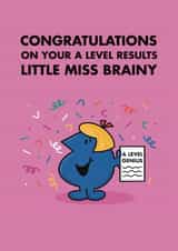 Cute Congratulations Card - Little Miss Brainy - A Level Results created by Mr. Men