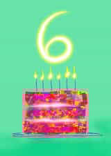 Bright and colourful 6th birthday card with pretty birthday cake drawing created by Winifred & The Wolf