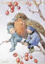 Cute Christmas Card - Fairy Land - Fairies And Robin created by Hype Cards