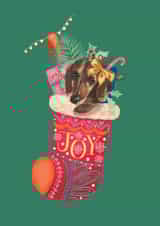 Cute Christmas Card - Joy - Dachshund - Stocking created by Lara Waghorn