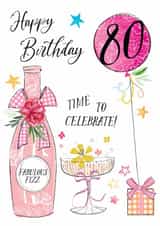 Traditional Birthday Card - 80th - Pink Champagne created by Katie Phythian Design
