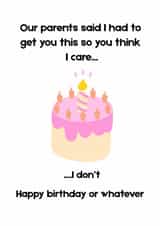 Funny birthday card for sister - I don't care- Cake - Middle finger created by Up Bucket Designs