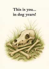 Funny Dark Humour Birthday Card – Dog Skull Illustration, In Dog Years. created by FUNTZ
