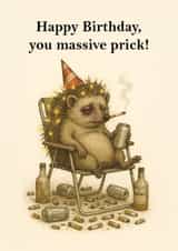 Funny Rude Birthday Card – Drunk Hedgehog with Beer - Adult Humour created by FUNTZ