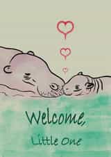 Cute new baby, pygmy hippo design for new mum/dad/parents. Welcome, little one. created by Chindian Artist