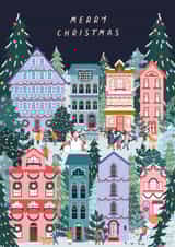 Classic Christmas Card - Festive Village - Decorated Houses created by Sad Girl Illustration