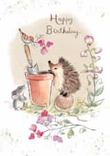 Cute Birthday Card - Hedgehog, Mouse And Bird - Flowers created by Paper Shed Design