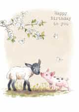 Cute Birthday Card - Lamb And Piglet - Farm created by Paper Shed Design