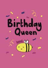 Cute birthday card for her - birthday queen, bee with confetti and crown created by Pomelo Illustrations