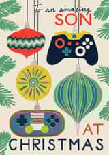 Classic Christmas Card - For Son - Gaming Controller Baubles created by Laura Darrington Design Ltd.