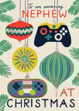 Classic Christmas Card - For Nephew - Gaming Controller Baubles created by Laura Darrington Design Ltd.