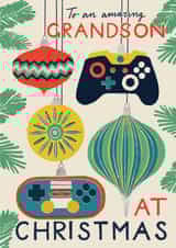 Classic Christmas Card - For Grandson - Gaming Controller Baubles created by Laura Darrington Design Ltd.