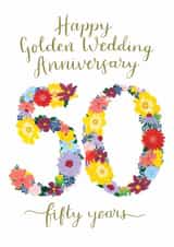 Pretty Golden Wedding Anniversary card - Flowers - Fifty Years created by Amy Turner