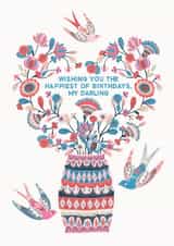 Pretty Birthday Card - Flower Heart - Swallow Birds created by THE PRINTED SQUARE STUDIO