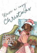 Cute Christmas Card - Have A Cosy Christmas - Dachshund created by Dotts Yard