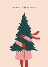 Classic Christmas Card - Christmas Tree - Hug created by Sad Girl Illustration