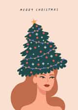 Arty Christmas Card - Christmas Tree Hat - Baubles created by Sad Girl Illustration