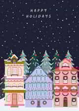 Classic Christmas Card - Happy Holidays - Festive Houses created by Sad Girl Illustration