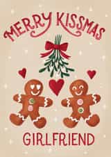 Cute Christmas Card - For Girlfriend - Gingerbread - Kissmas created by Silky Rose Design