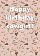 Cowgirl birthday card, rodeo card, cowboy romance lover card created by Illustrations by Sammy