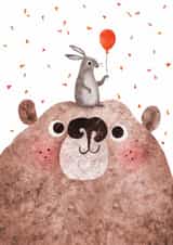 Cute Bear Card - Bear & Bunny Birthday Card - Cute Rabbit Card for Kids created by Emily Nash Illustration