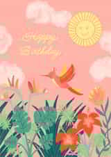 Cute Tropical Birthday Card with Flowers and Hummingbird created by Abi Bryan