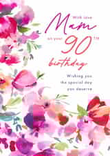 Traditional 90th Birthday Card - For Mam - Painted Flowers created by Rebecca Prinn