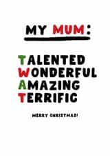 Cheeky Christmas Card - For Mum - Twat created by Pink Peach Cards