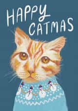 Classic Christmas Card - Ginger Cat in a Christmas Jumper - Happy Catmas created by Rebecca McConnachie