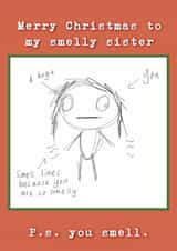 Funny Christmas Card - For Sister - Smelly Sister created by Childish Ramblings