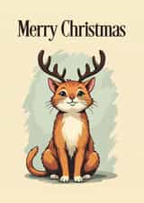Cute Christmas Card – Cat with Antlers created by Paul Stevens