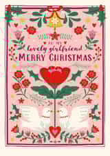 Pretty Christmas Card - For Lovely Girlfriend - Folk Florals created by Nina Raby - Jones