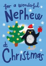 Cute Christmas Card - Wonderful Nephew - Penguin created by @AimeeStevens.Design