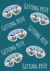Funny Christmas Card – Ski Pun – Getting Piste – Festive Snow Goggles Design created by Calina Ho