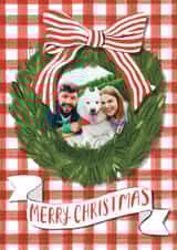 Personalised Christmas Photo Card created by Rebecca McConnachie - Classic Christmas Card - Striped Bow Wreath