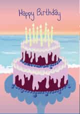 Birthday Cake on the Beach at Sunset! Happy Birthday created by leah court