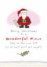Cute Christmas Card - For Wonderful Niece - Santa created by Dandelion Stationery