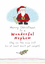 Cute Christmas Card - For Wonderful Nephew - Santa created by Dandelion Stationery