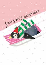 Cute Christmas Card For Friend- Penguin Sledging created by Stop the Clock Design