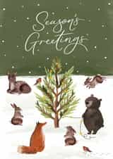 Traditional Christmas Card - Season's Greetings - Woodland Animals created by Making Meadows Ltd