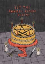Funny Birthday Card - Witchy Pentagram Cake - Annual Ritual created by Sunpatch Society