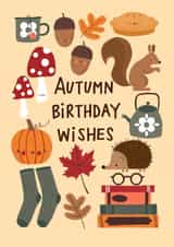 Cute Birthday Card - Autumn Birthday Wishes - Autumnal Themed created by Nicola Watson