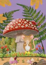 Whimsical mushroom and mouse card for the young at heart or nature lovers. created by Sharonflemingart