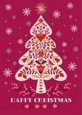Classic Christmas Card - Scandinavian Folk Art Christmas Tree - Snowflakes created by Nina Raby - Jones