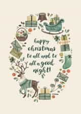 Classic Christmas Card - To All, And To All A Good Night! - Festive Illustrations created by Elena O'Neill