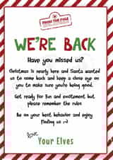 Funny Christmas Card - For Kids - From Elf On The Shelf - We're Back Letter created by Neil Thurlwell