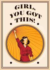 Motivational Women’s Card – Girl You Got This! Victory Pose Illustration created by Profanity Polly Prints