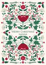 Classic Christmas Card - For Nanna - Festive Florals - Holly & Ivy created by Nina Raby - Jones