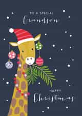Cute Christmas Card - For Grandson - Giraffe created by Klara Hawkins